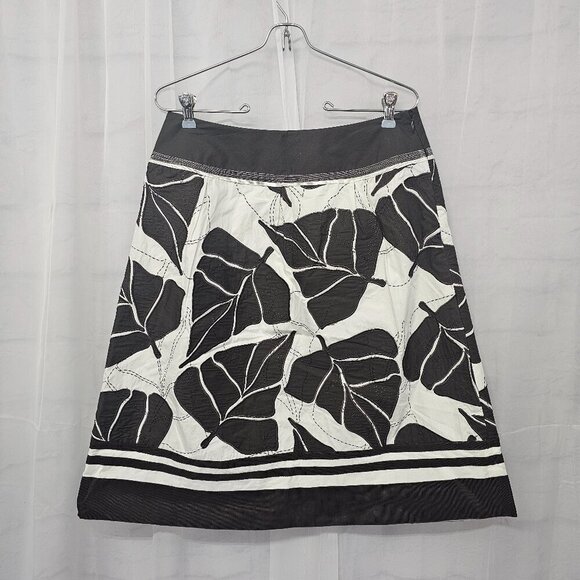 Nygard Brown White Stitched Leaf Print Tropical Boho A-line Skirt 8 - Picture 1 of 11